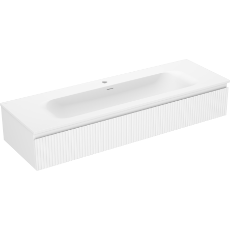 Mexen Rivel bathroom cabinet 140 cm with Vela basin, 1 drawer, grooved, matt white - 91A20-14023-1-BF01-W23M01