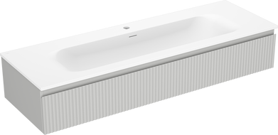 Mexen Rivel 140 cm Bathroom Cabinet with Vela Sink, 1 Drawer, Fluted, Grey Matte/White Matte - 91A20-14023-1-BF62-W23M01