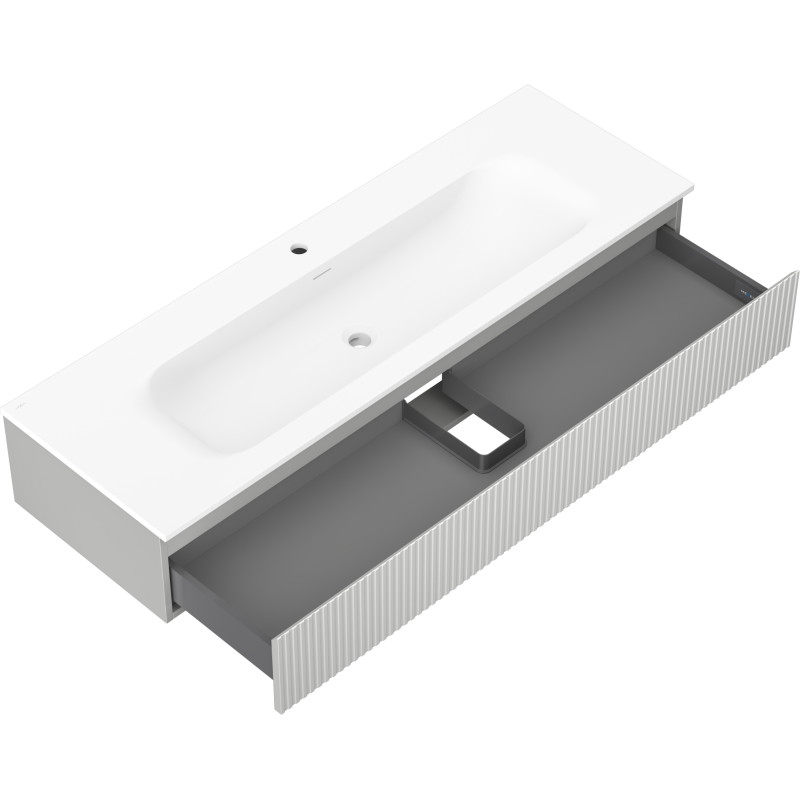 Mexen Rivel 140 cm bathroom cabinet with sink Vela, 1 drawer, grooved, gray matte/white matte - 91A20-14023-1-BF62-W23M01