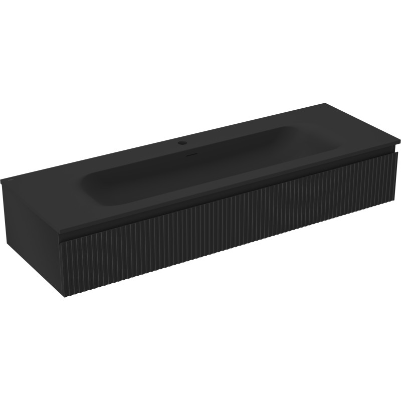 Mexen Rivel bathroom cabinet 140 cm with Vela sink, 1 drawer, grooved, matte black - 91A20-14023-1-BF71-W23M71