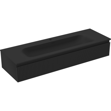 Mexen Rivel bathroom cabinet 140 cm with Vela sink, 1 drawer, grooved, matte black - 91A20-14023-1-BF71-W23M71