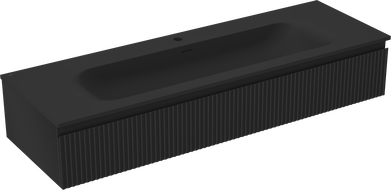 Mexen Rivel bathroom cabinet 140 cm with Vela sink, 1 drawer, fluted, black matte - 91A20-14023-1-BF71-W23M71