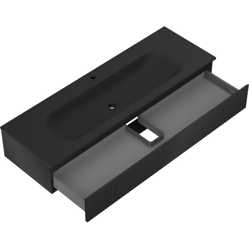 Mexen Rivel bathroom cabinet 140 cm with Vela sink, 1 drawer, grooved, matte black - 91A20-14023-1-BF71-W23M71