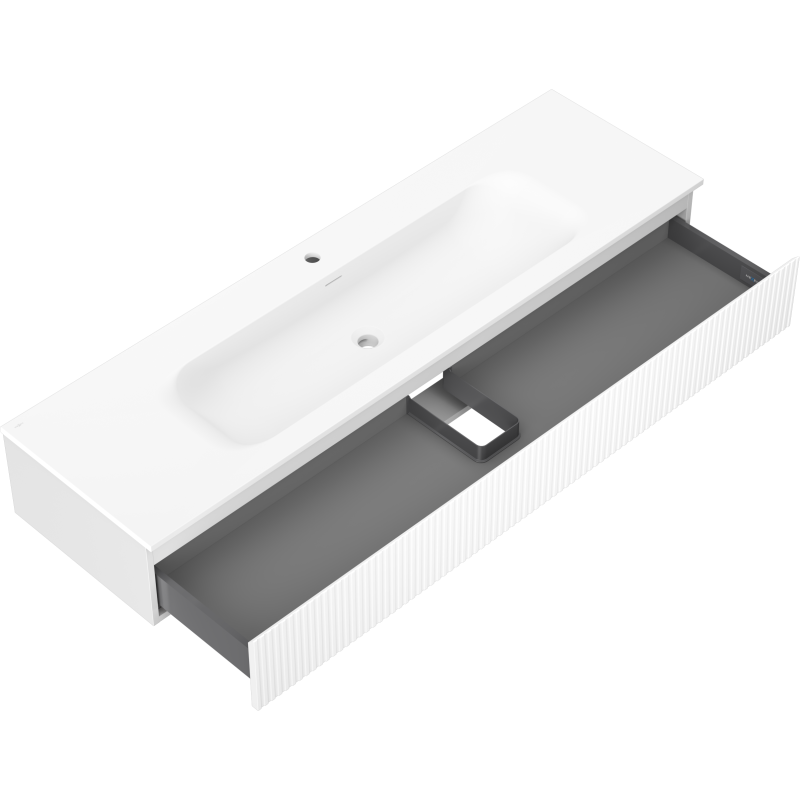 Mexen Rivel Bathroom Cabinet 160 cm with Vela Sink, 1 Drawer, Fluted, White Matte - 91A20-16023-1-BF01-W23M01