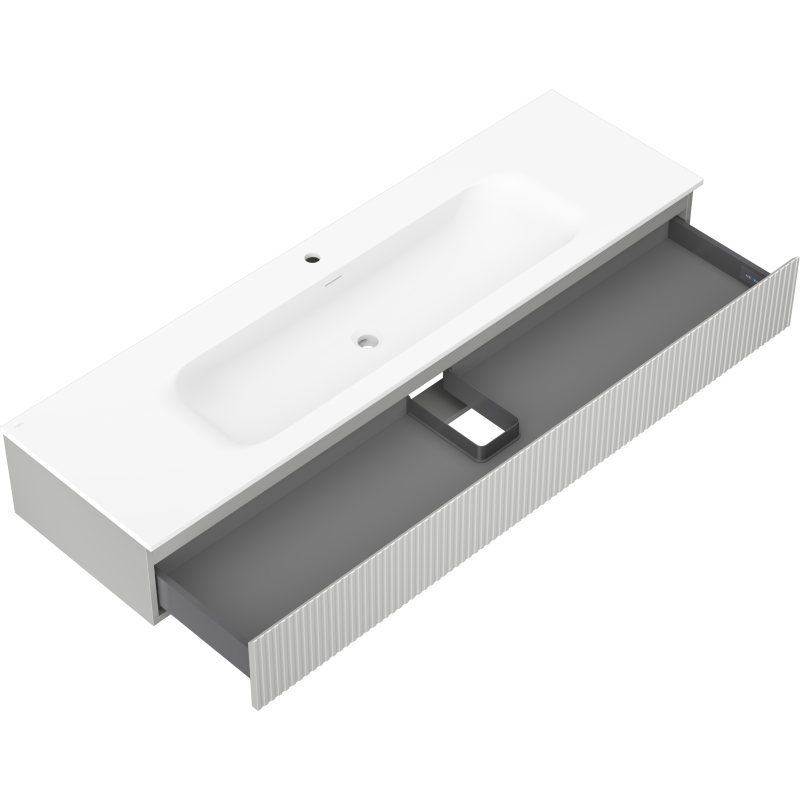 Mexen Rivel bathroom cabinet 140 cm with Vela sink, 1 drawer, fluted, grey matte/white matte - 91A20-16023-1-BF62-W23M01
