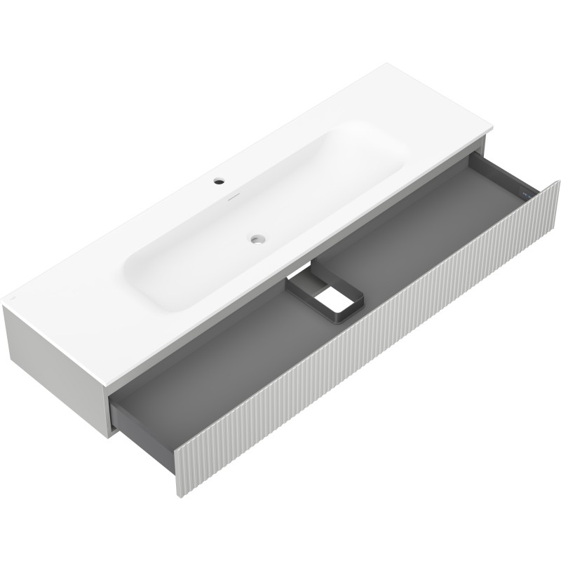 Mexen Rivel bathroom cabinet 140 cm with Vela sink, 1 drawer, grooved, gray matte/white matte - 91A20-16023-1-BF62-W23M01