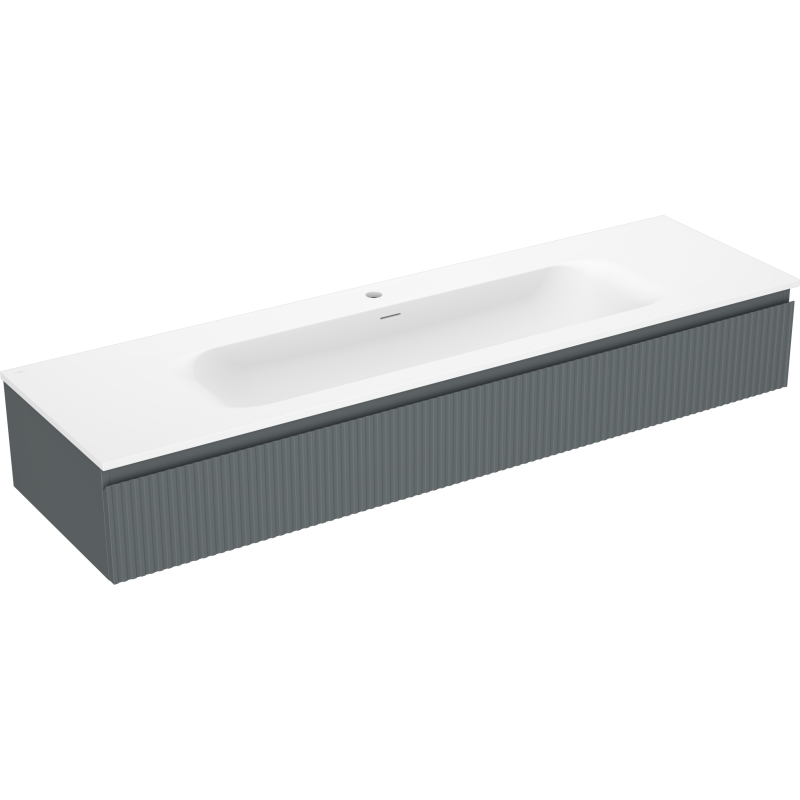 Mexen Rivel bathroom cabinet 160 cm with sink Vela, 1 drawer, fluted, matte graphite/white - 91A20-16023-1-BF66-W23M0