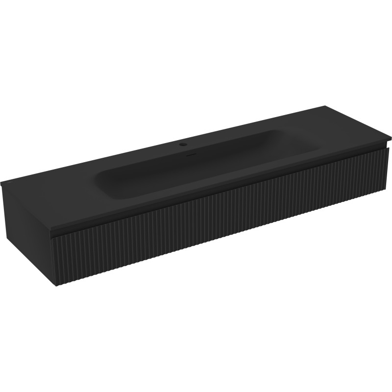 Mexen Rivel 160 cm bathroom cabinet with sink Vela, 1 drawer, fluted, matte black - 91A20-16023-1-BF71-W23M71