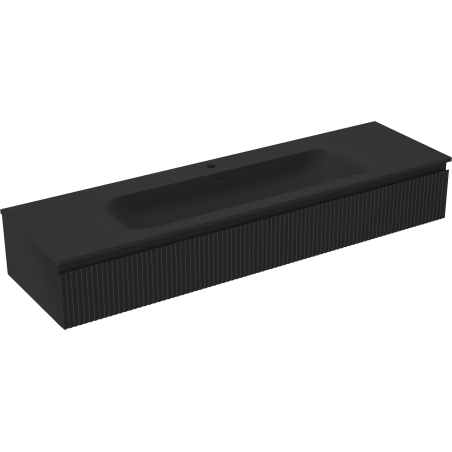 Mexen Rivel bathroom cabinet 160 cm with Vela washbasin, 1 drawer, fluted, black matte - 91A20-16023-1-BF71-W23M71