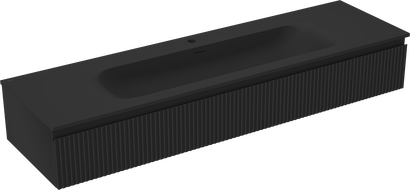 Mexen Rivel bathroom cabinet 160 cm with Vela washbasin, 1 drawer, fluted, black matte - 91A20-16023-1-BF71-W23M71