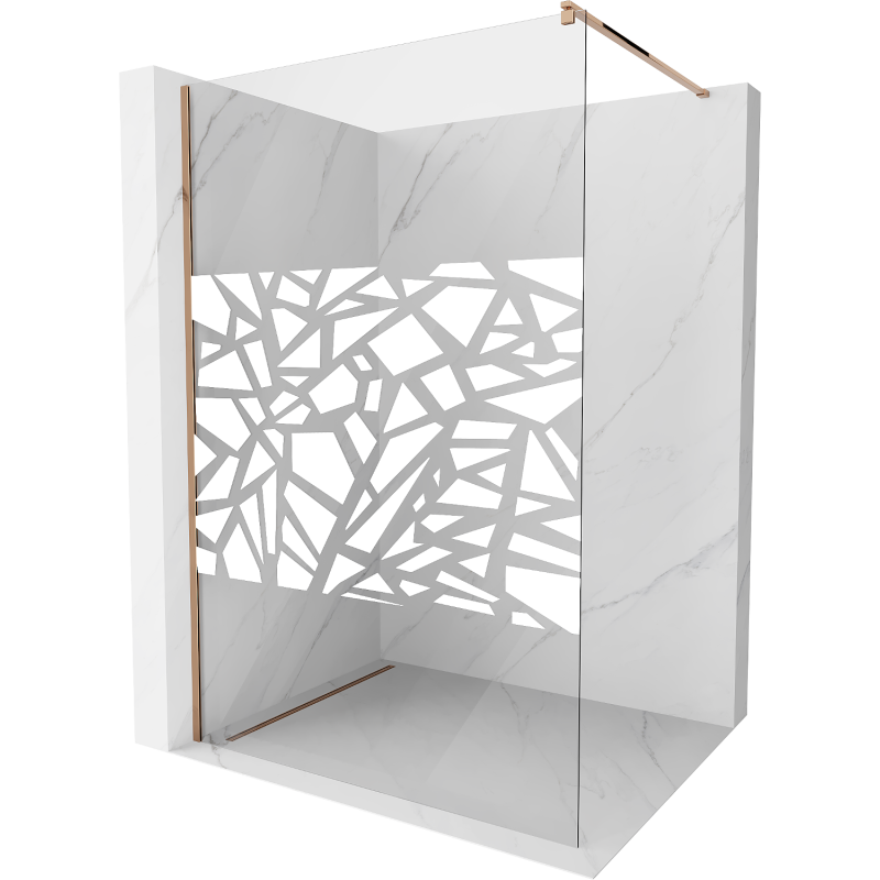 Mexen Kioto shower screen 140 x 200 cm, Transparent/White pattern 8 mm, Rose gold - 800-140-101-60-85