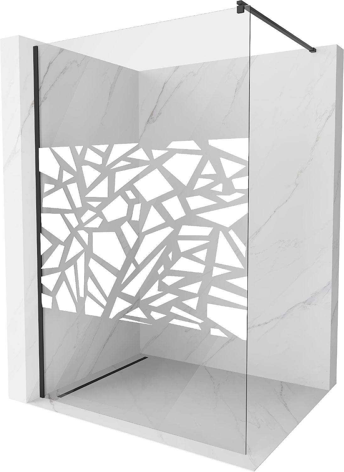 Mexen Kioto shower screen 90 x 200 cm, Transparent/White pattern 8 mm, Black - 800-090-101-70-85