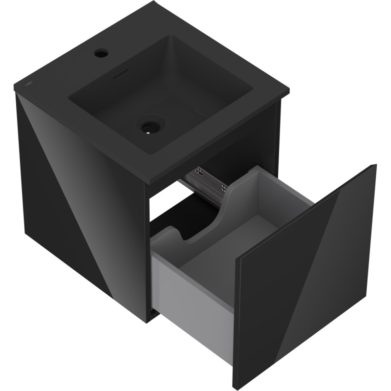 Mexen Orio bathroom cabinet 45 cm with wash basin Otis, 1 drawer, black gloss/black matte - 91A10-04547-1-BF70-W18M71
