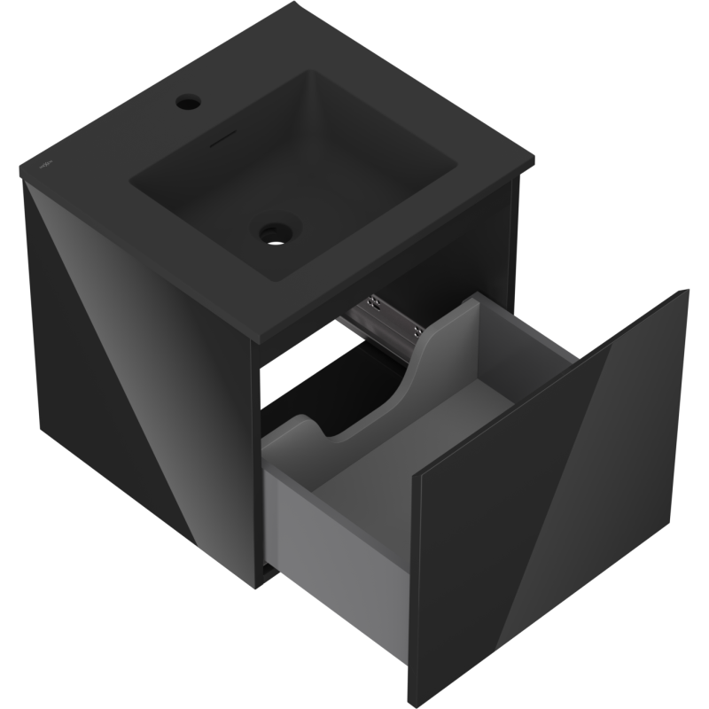 Mexen Orio bathroom cabinet 50 cm with Otis sink, 1 drawer, black gloss/black matte - 91A10-05047-1-BF70-W18M71