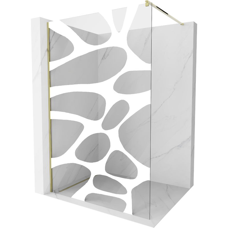 Mexen Kioto Walk-in Shower Wall 80 x 200 cm, White Wave 8 mm, Gold - 800-080-101-50-97
