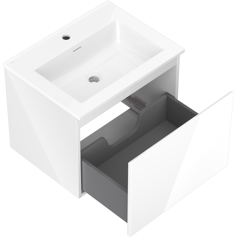 Mexen Orio bathroom cabinet 60 cm with Otis washbasin, 1 drawer, white gloss - 91A10-06047-1-BF00-W18M00