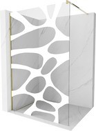Mexen Kioto Walk-in Shower Wall 140 x 200 cm, White Wave 8 mm, Gold - 800-140-101-50-97