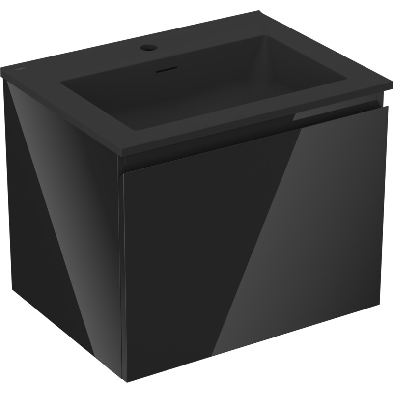 Mexen Orio bathroom cabinet 60 cm with Otis washbasin, 1 drawer, black gloss/black matte - 91A10-06047-1-BF70-W18M71