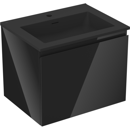 Mexen Orio bathroom cabinet 60 cm with Otis washbasin, 1 drawer, black gloss/black matte - 91A10-06047-1-BF70-W18M71