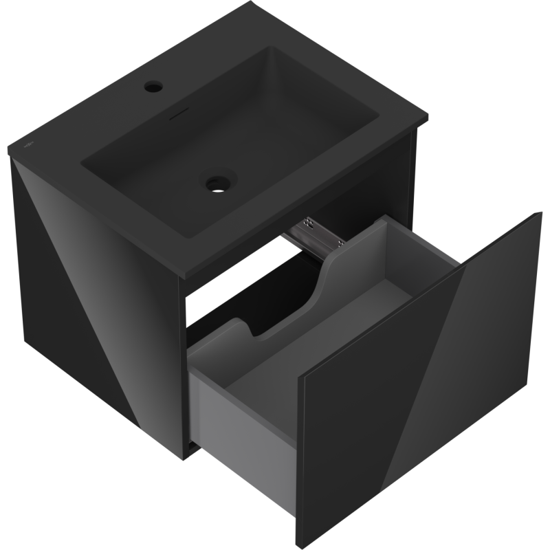 Mexen Orio 60 cm bathroom cabinet with Otis sink, 1 drawer, black gloss/black matte - 91A10-06047-1-BF70-W18M71