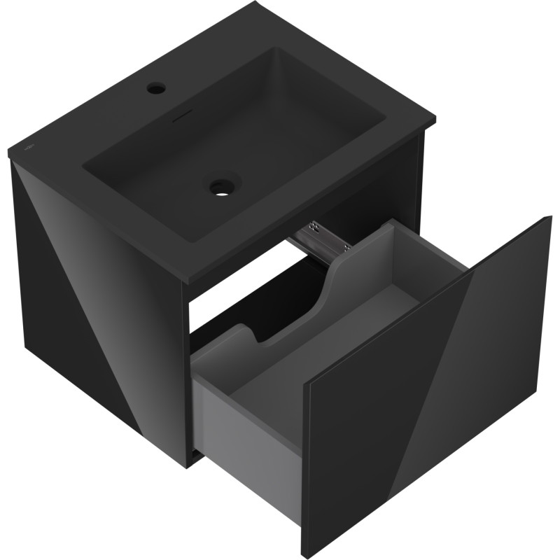 Mexen Orio bathroom cabinet 60 cm with Otis washbasin, 1 drawer, black gloss/black matte - 91A10-06047-1-BF70-W18M71