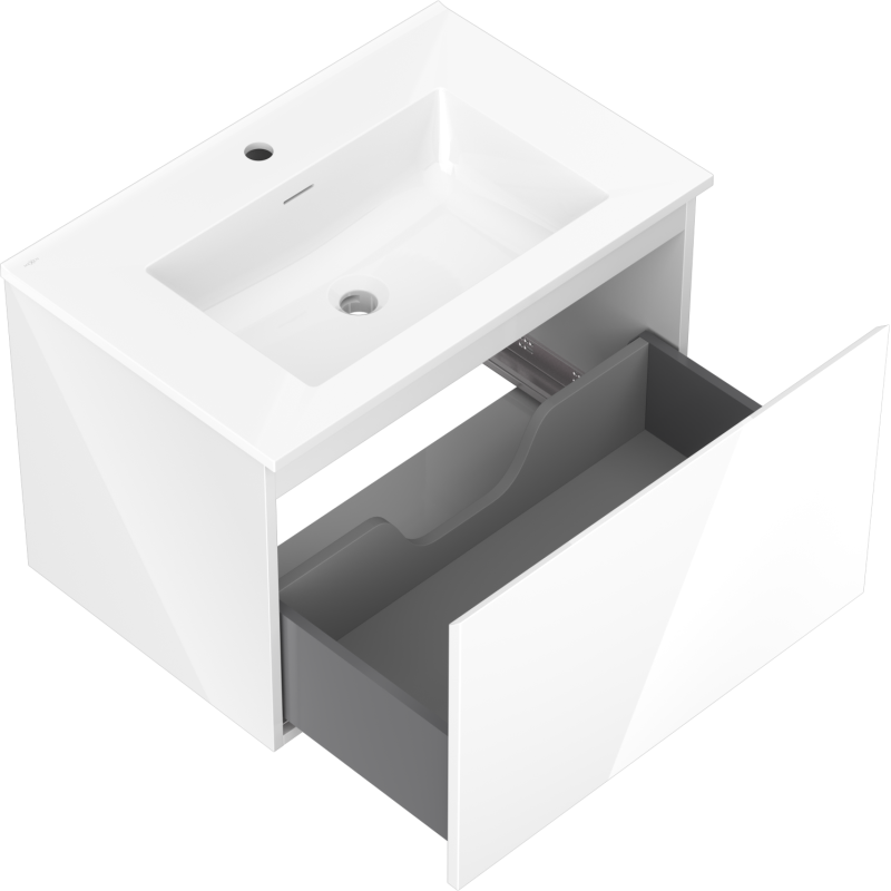 Mexen Orio 70 cm bathroom cabinet with Otis sink, 1 drawer, white gloss - 91A10-07047-1-BF00-W18M00