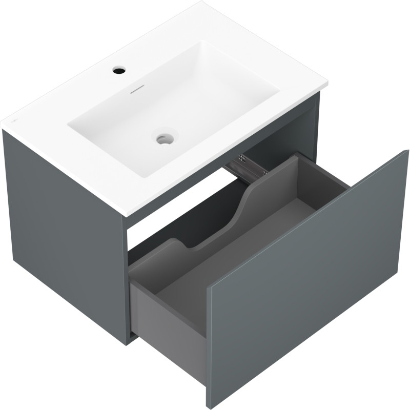 Mexen Orio 70 cm bathroom cabinet with Otis washbasin, 1 drawer, matte graphite/white matte - 91A10-07047-1-BF66-W18M01