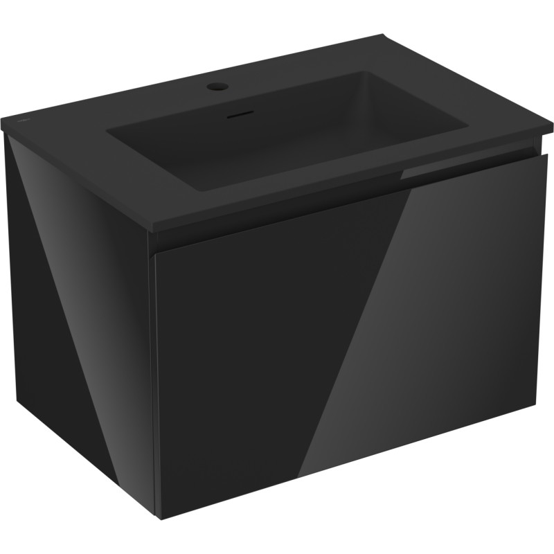 Mexen Orio 70 cm bathroom cabinet with Otis sink, 1 drawer, black gloss/black matte - 91A10-07047-1-BF70-W18M71