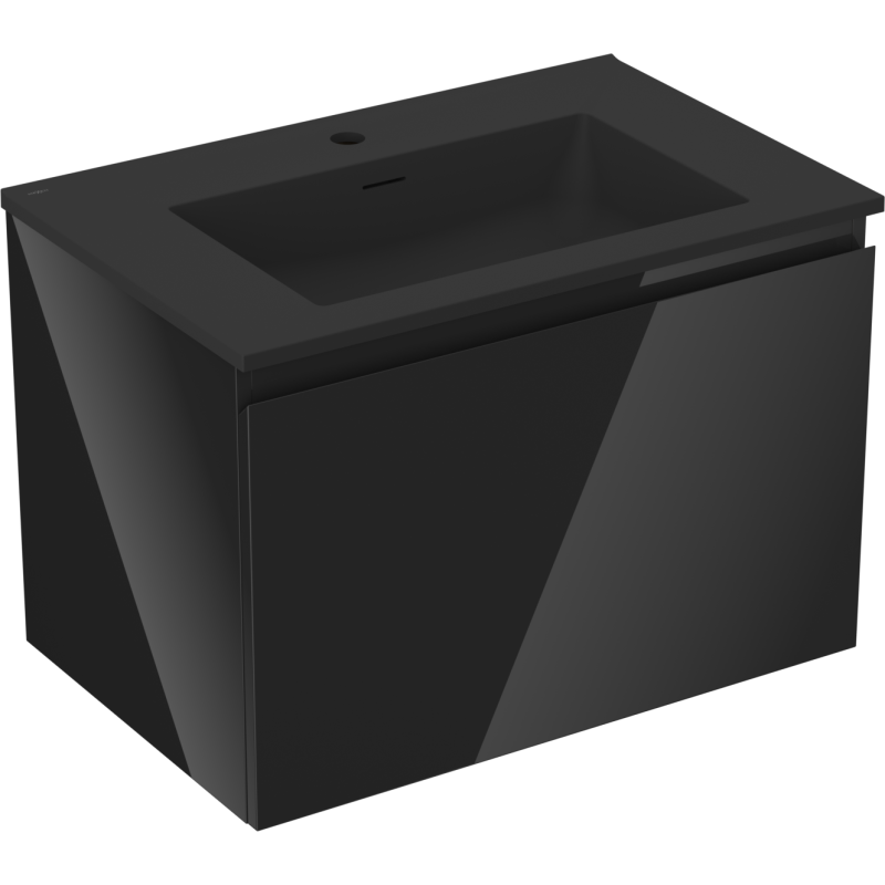 Mexen Orio bathroom cabinet 70 cm with Otis sink, 1 drawer, black gloss/matte black - 91A10-07047-1-BF70-W18M71