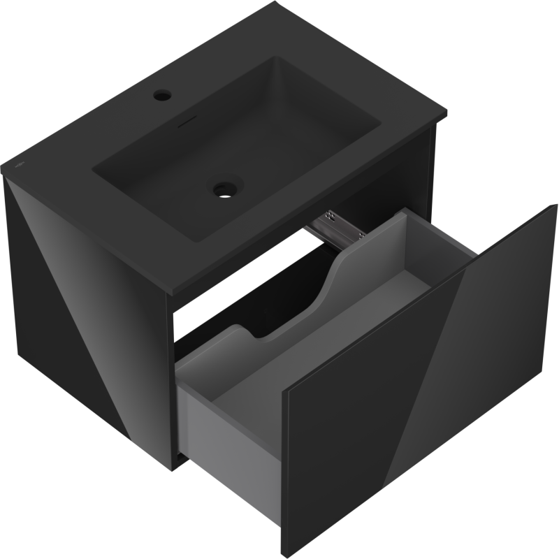Mexen Orio bathroom cabinet 70 cm with Otis sink, 1 drawer, black gloss/matte black - 91A10-07047-1-BF70-W18M71
