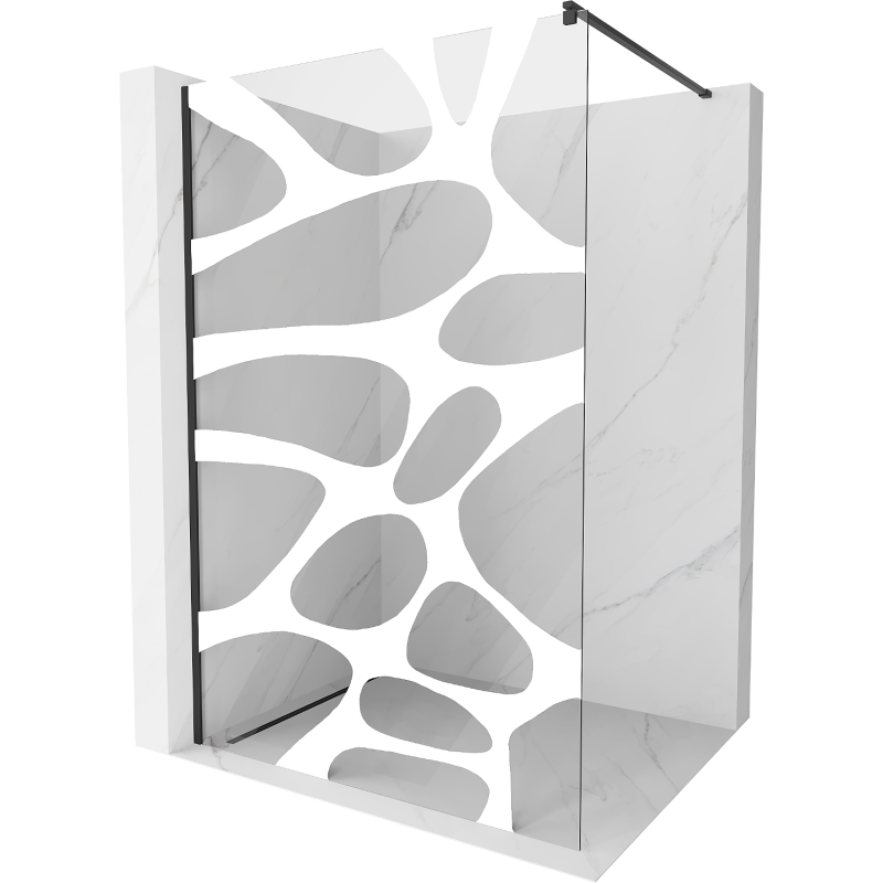 Mexen Kioto Walk-in Shower Wall 130 x 200 cm, White Wave 8 mm, Black - 800-130-101-70-97