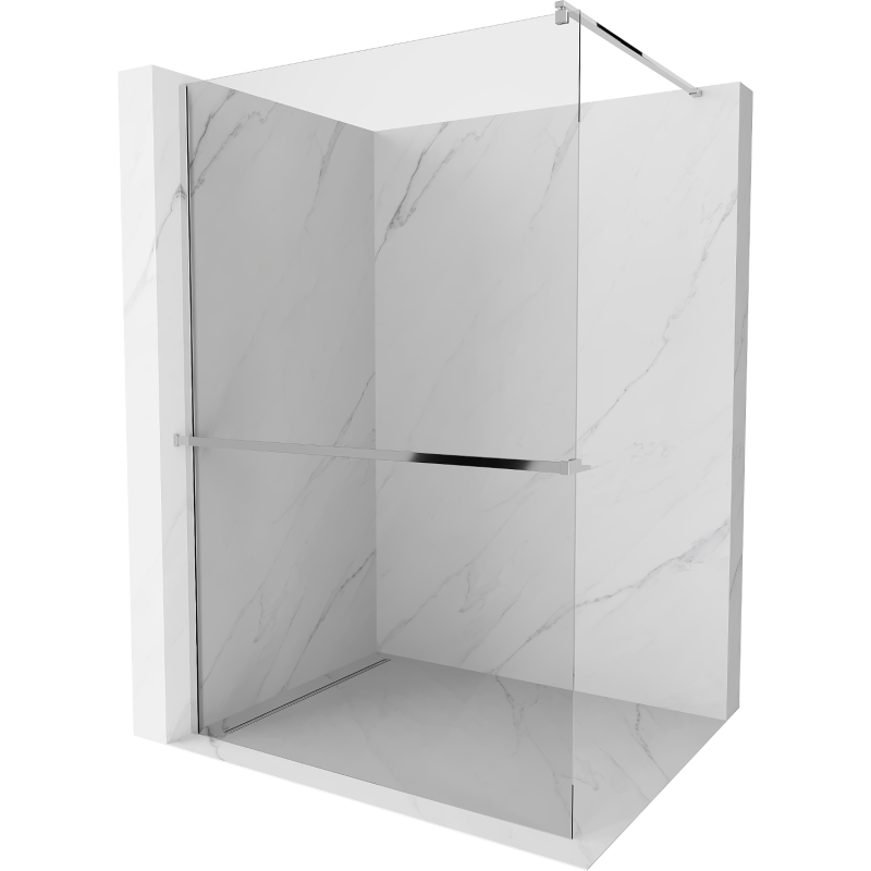 Mexen Kioto+ shower screen with a shelf and rail 80 x 200 cm, Transparent 8 mm, Chrome - 800-080-121-01-00