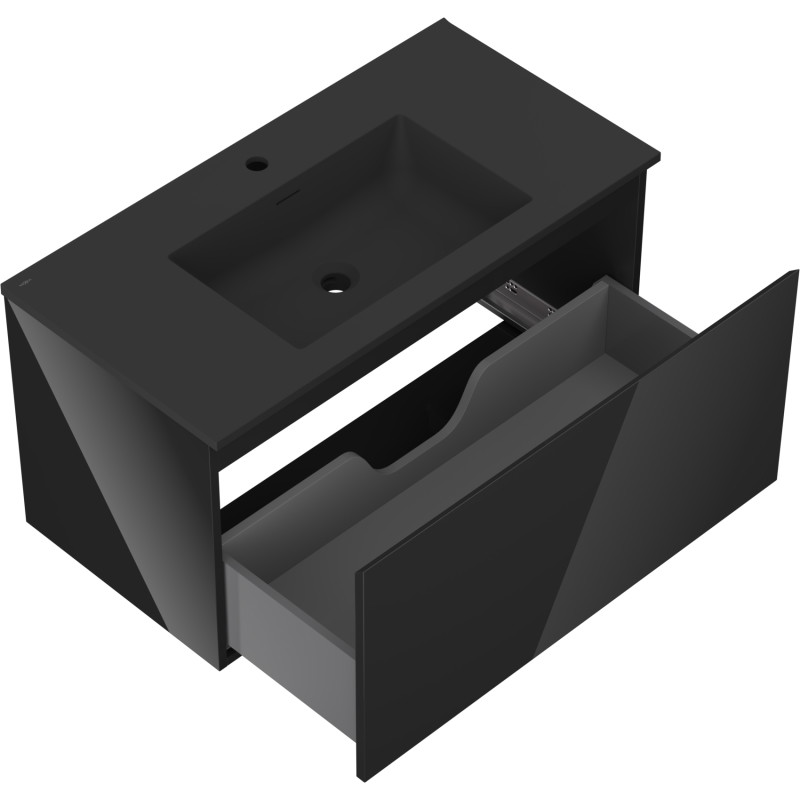 Mexen Orio bathroom cabinet 90 cm with Otis sink, 1 drawer, black gloss/matte black - 91A10-09047-1-BF70-W18M71