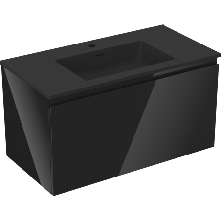 Mexen Orio Bathroom Cabinet 90 cm with Otis Sink, 1 Drawer, Black Gloss/Matte Black - 91A10-09047-1-BF70-W18M71