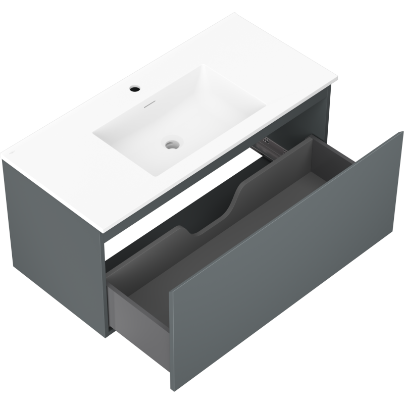 Mexen Orio 100 cm Bathroom Cabinet with Otis Sink, 1 Drawer, Matt Graphite/White Matt - 91A10-10047-1-BF66-W18M01