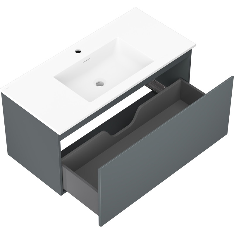 Mexen Orio 100 cm bathroom cabinet with Otis sink, 1 drawer, matte graphite/matte white - 91A10-10047-1-BF66-W18M01