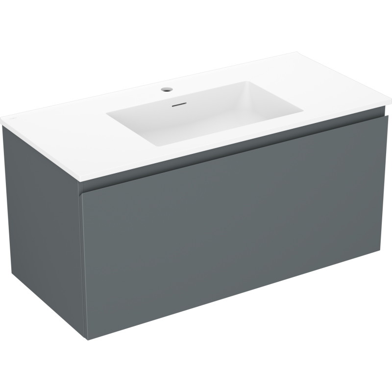 Mexen Orio 100 cm bathroom cabinet with Otis sink, 1 drawer, matte graphite/matte white - 91A10-10047-1-BF66-W18M01