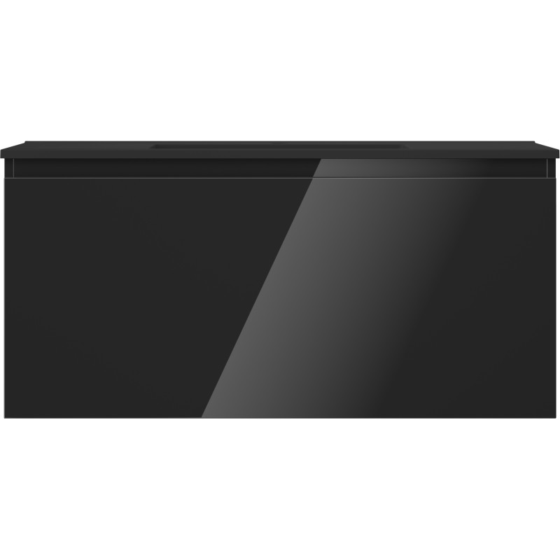 Mexen Orio 100 cm Bathroom Cabinet with Otis Sink, 1 Drawer, Black Gloss/Matt Black - 91A10-10047-1-BF70-W18M71