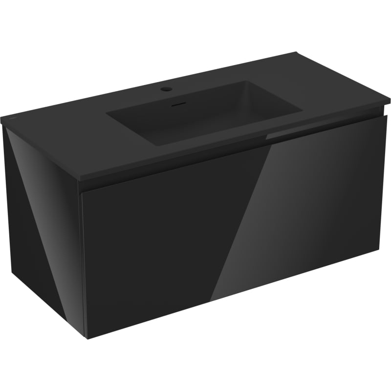 Mexen Orio 100 cm Bathroom Cabinet with Otis Sink, 1 Drawer, Black Gloss/Matt Black - 91A10-10047-1-BF70-W18M71