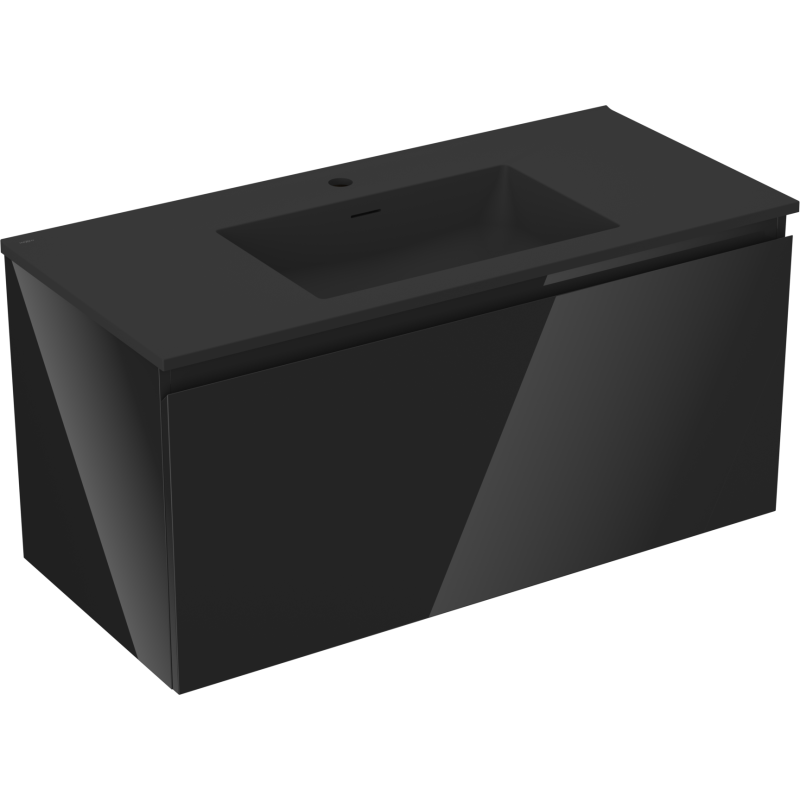 Mexen Orio bathroom cabinet 100 cm with Otis sink, 1 drawer, black gloss/black matte - 91A10-10047-1-BF70-W18M71