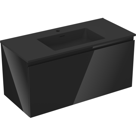 Mexen Orio 100 cm Bathroom Cabinet with Otis Sink, 1 Drawer, Black Gloss/Black Matt - 91A10-10047-1-BF70-W18M71