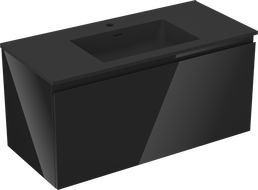 Mexen Orio 100 cm Bathroom Cabinet with Otis Sink, 1 Drawer, Black Gloss/Matt Black - 91A10-10047-1-BF70-W18M71