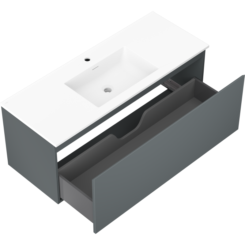 Mexen Orio 120 cm bathroom cabinet with Otis sink, 1 drawer, matte graphite/white matte - 91A10-12047-1-BF66-W18M01