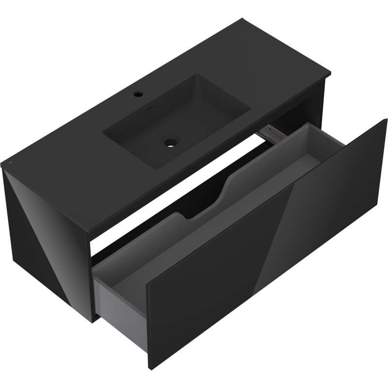 Mexen Orio 120 cm bathroom cabinet with Otis sink, 1 drawer, black gloss/black matte - 91A10-12047-1-BF70-W18M71