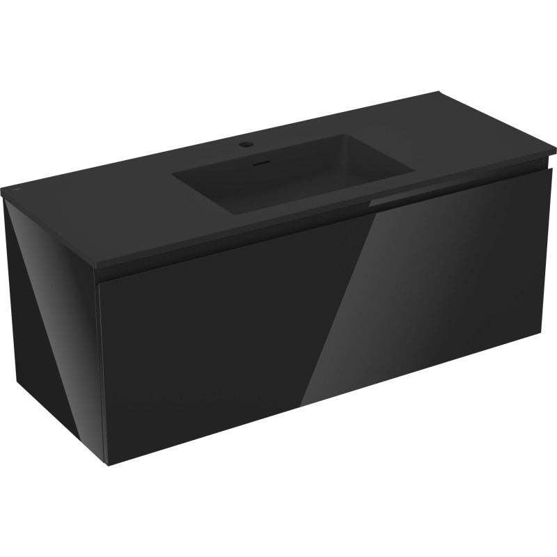 Mexen Orio 120 cm bathroom cabinet with Otis sink, 1 drawer, black gloss/black matte - 91A10-12047-1-BF70-W18M71