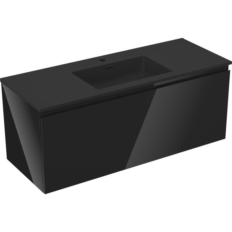 Mexen Orio bathroom cabinet 120 cm with Otis sink, 1 drawer, black gloss/black matte - 91A10-12047-1-BF70-W18M71