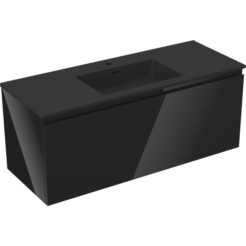 Mexen Orio bathroom cabinet 120 cm with Otis washbasin, 1 drawer, black gloss/black matt - 91A10-12047-1-BF70-W18M71