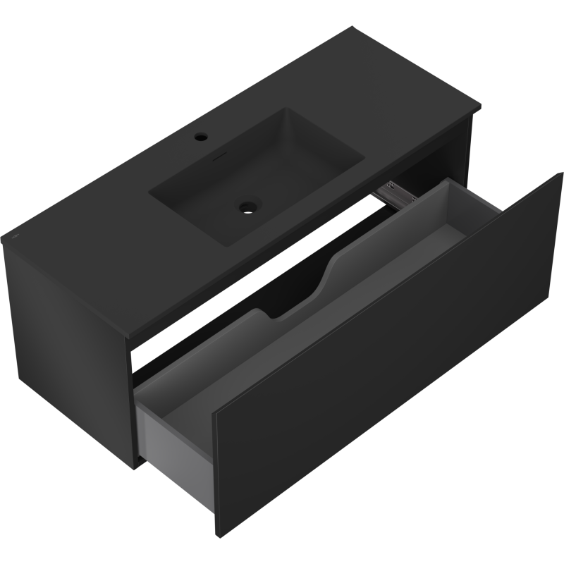 Mexen Orio 120 cm bathroom cabinet with Otis basin, 1 drawer, black matt - 91A10-12047-1-BF71-W18M71