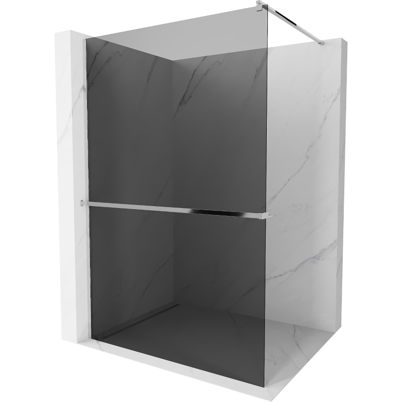 Mexen Kioto+ shower screen with a shelf and rail 80 x 200 cm, Graphite 8 mm, Chrome - 800-080-121-01-40
