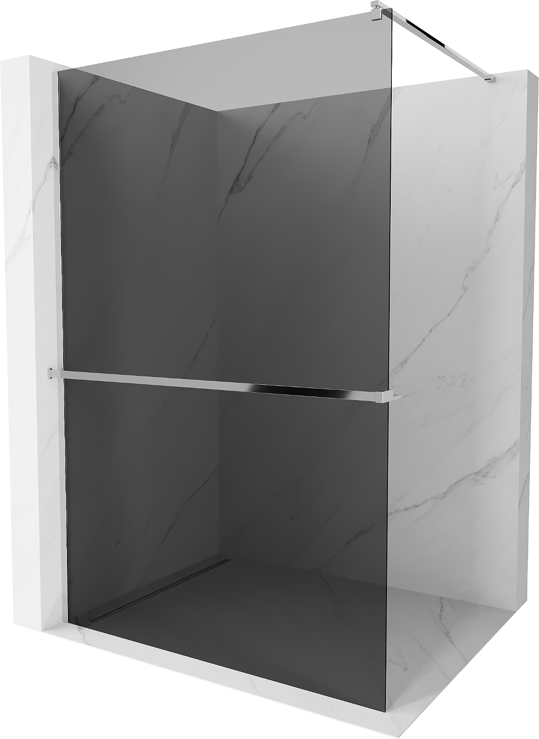 Mexen Kioto+ shower screen with a shelf and rail 90 x 200 cm, Graphite 8 mm, Chrome - 800-090-121-01-40